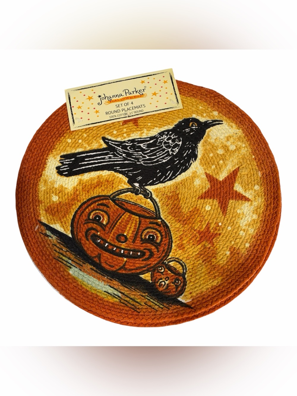 Johanna Parker Halloween Pumpkin/Crow Placemats Set of 4 - NWT **
